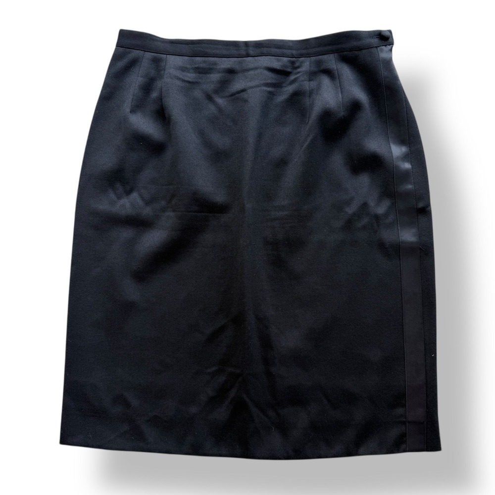 Adrienne Vittadini Vintage Womens 14 Black Wool Pencil Skirt Satin Stripe Tuxedo